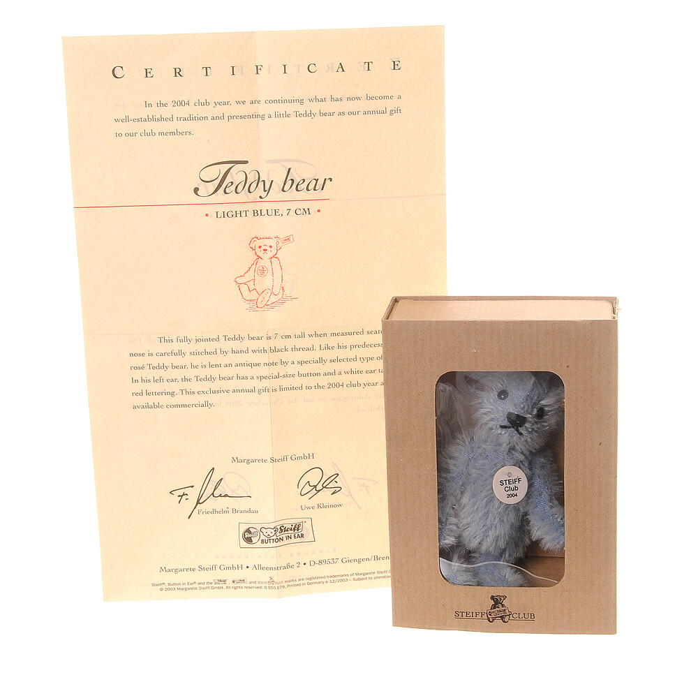 Steiff Light Blue Mohair Club Bear 2004. Retired very Collectable 7cm
